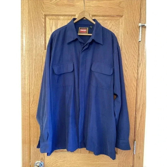 Men's Wrangler Hero Long Sleeve Button Down Shirt Blue W/ Pockets Size 2XL - Picture 1 of 4